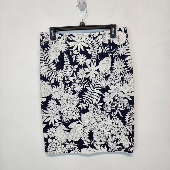 Boden Richmond Floral Pencil Skirt Size 8P Blue Stretch Cotton Office Teacher - Picture 1 of 9